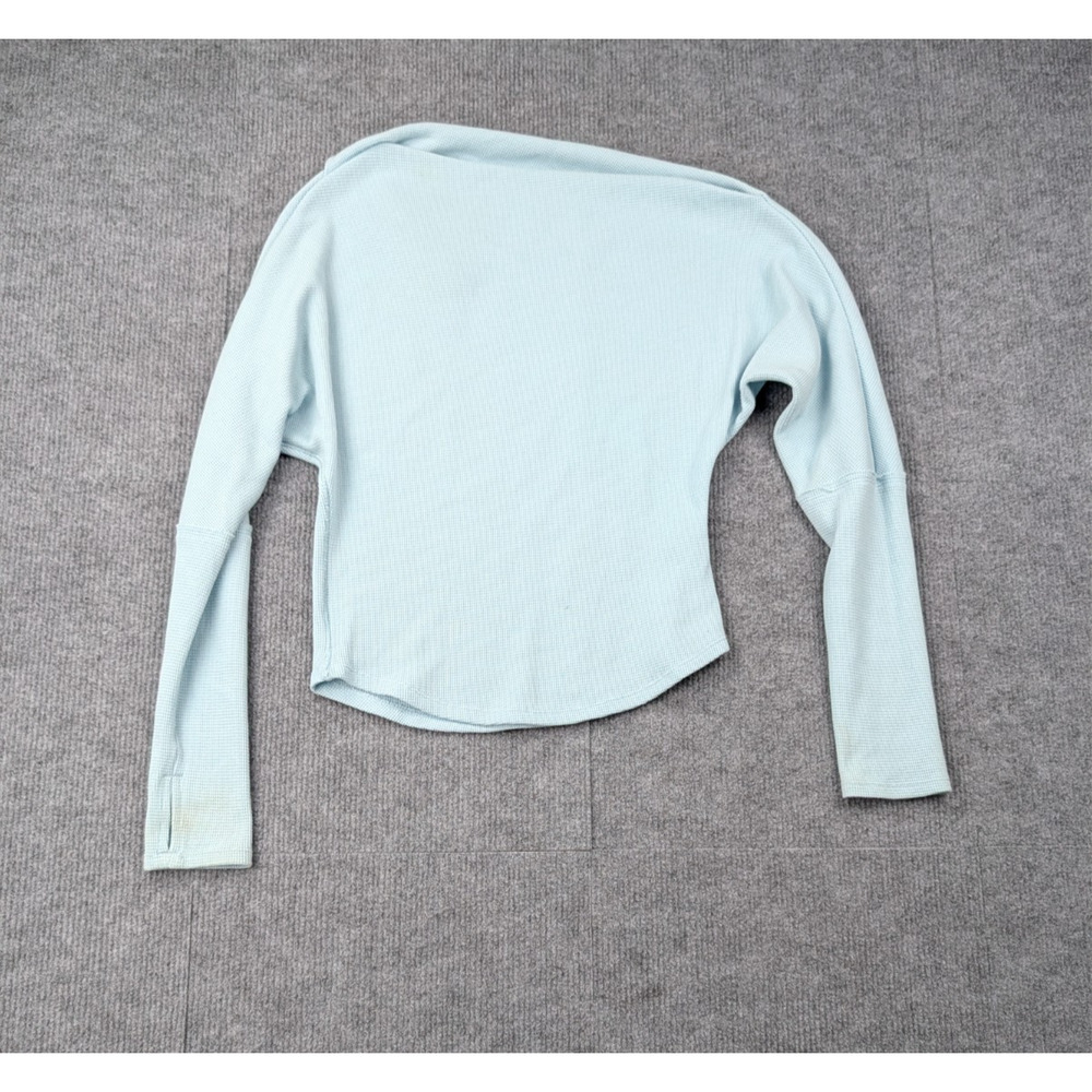 We The Free Top Women XS Blue Waffle Knit Asymmetrical Minimal Off The Shoulder